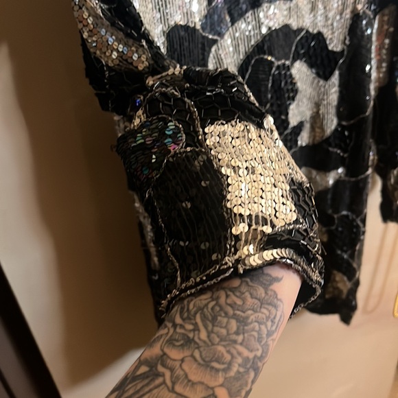 Shimmers vintage sequin beaded party blouse top 80s 70s %100 real silk - Picture 3 of 6
